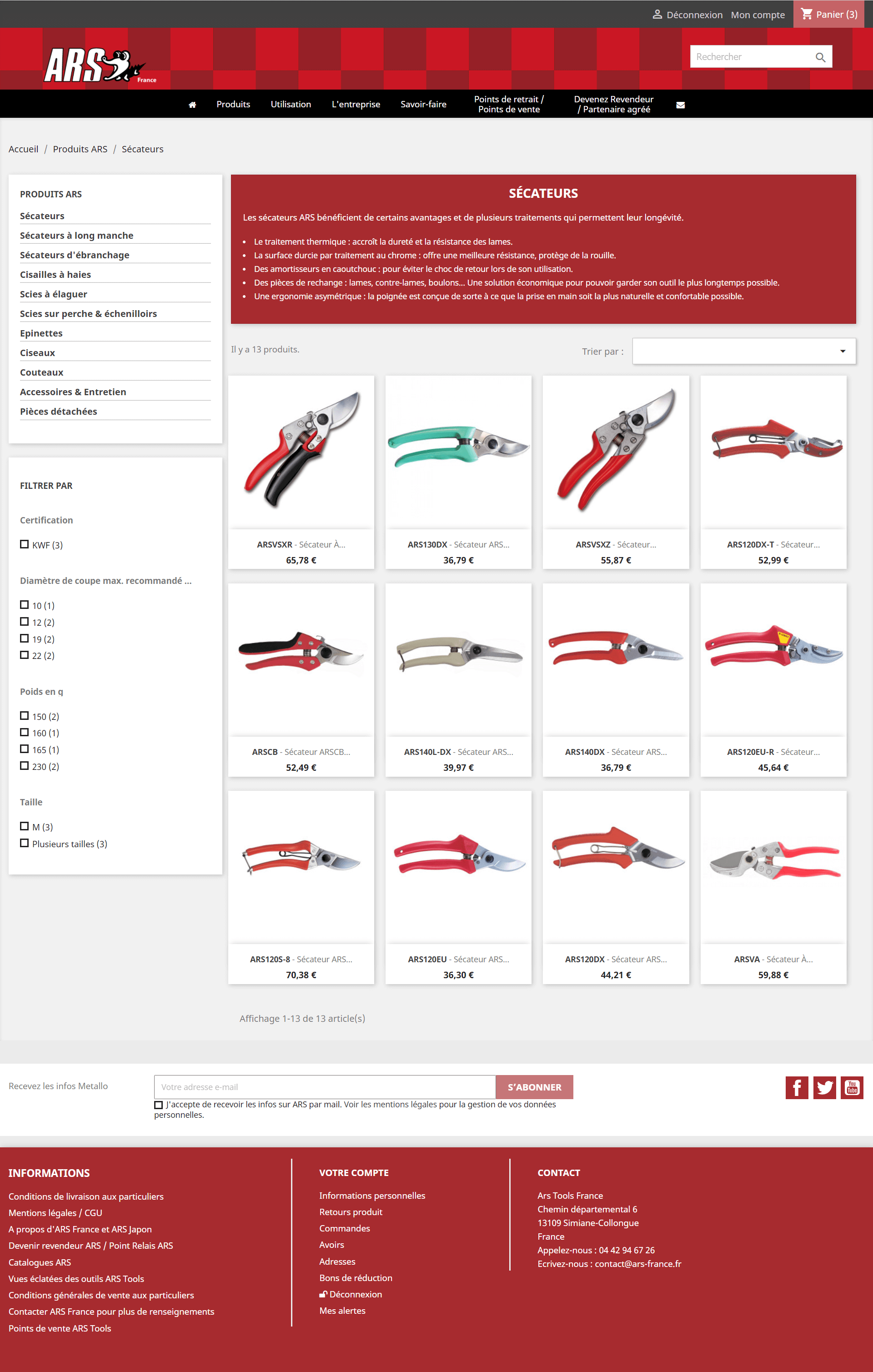 Page catégorie du site e-commerce de la marque